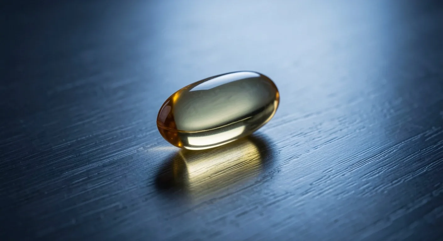 Softgel capsule on dark surface